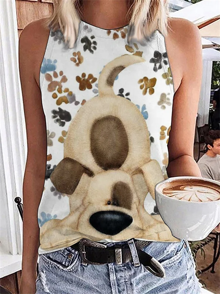 Lovely Dog Watercolor Paw Prints Tank Top