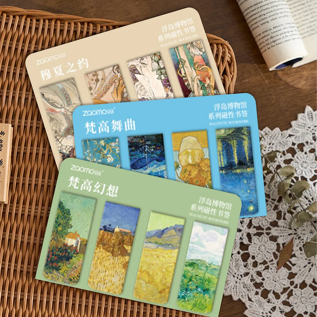 12Pcs Magnetic Art Painting Bookmark Reusable Art Works Page Clip with Strong Magnet Double-Sided for Students Home Office Reading Supplies (Style A)