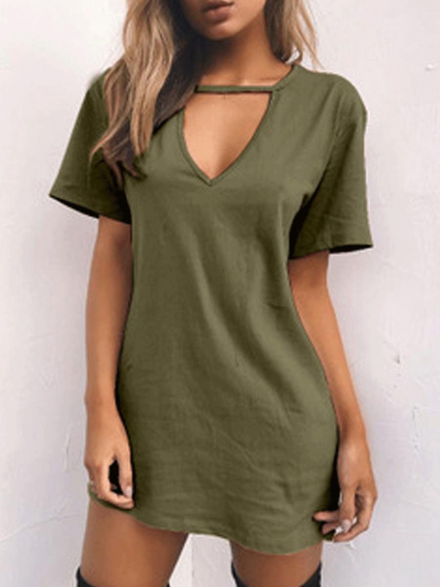 V-neck halter cutout short-sleeved dress