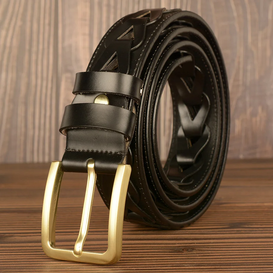 New real cowhide leather men's belt fashion personality woven belt cowhide casual men's belt gift