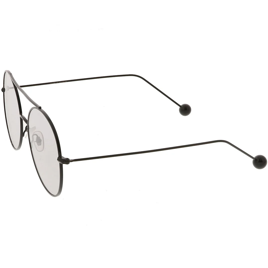 Premium Oversize Round glasses Metal Double Nose Bridge Color Flat Lens 59mm