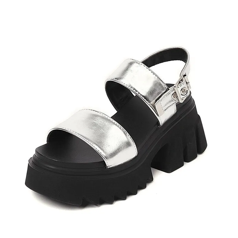 Gdgydh Women Brand Luxury Platform Chunky Shoes Summer Belt Buckle Strap Thick Bottom Slingback Comfort Street Plus Size 43