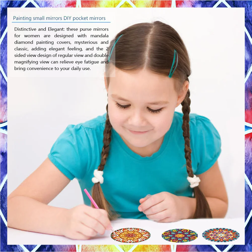 3pcs Diamond Painting Makeup Mirror Portable DIY Datura for Girl