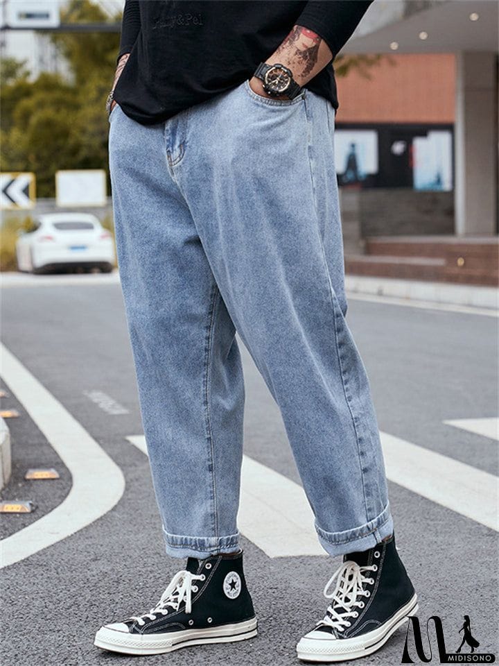 MidiSono - Men's Fashion Loose Straight-Leg Casual Harem Pants Denim Jeans