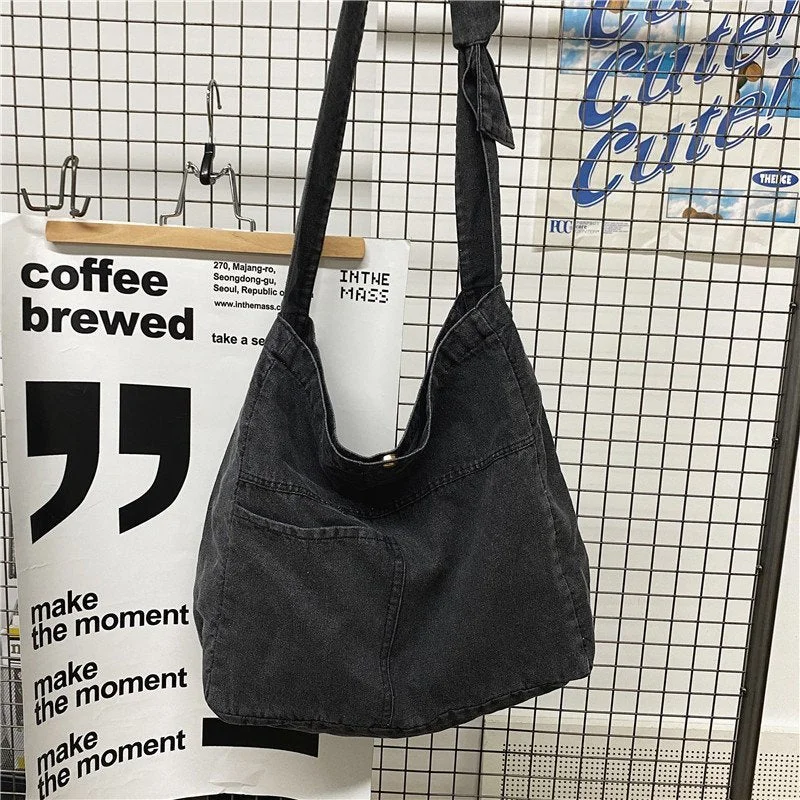 2021 New Vintage Denim Shoulder Bags Women Simple Jeans Blue Handbag Large Capacity Fashion Women's Tote Messenger Shopping Bag