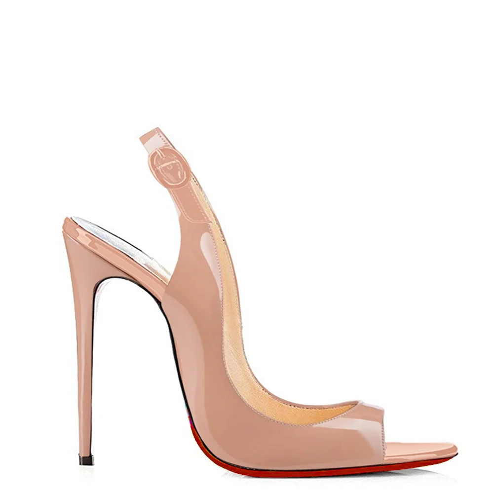 Nude Pumps Red Bottom Ankle Strap Patent Women Summer Shoes-MERUMOTE