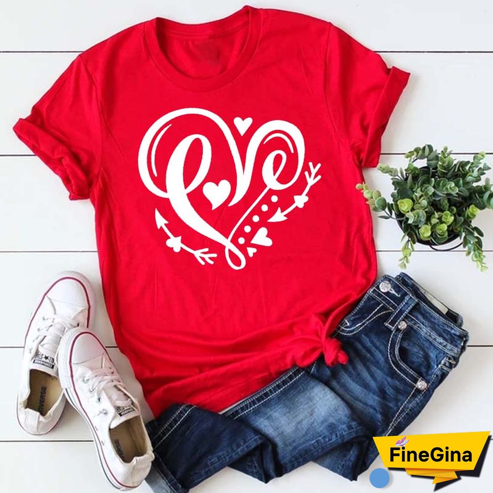 Maycaur Fashion Women T Shirt Love Heart Printed T Shirt Casual Red Tops 90s Valentine's Shirt Female Harajuku Graphic Tshirt