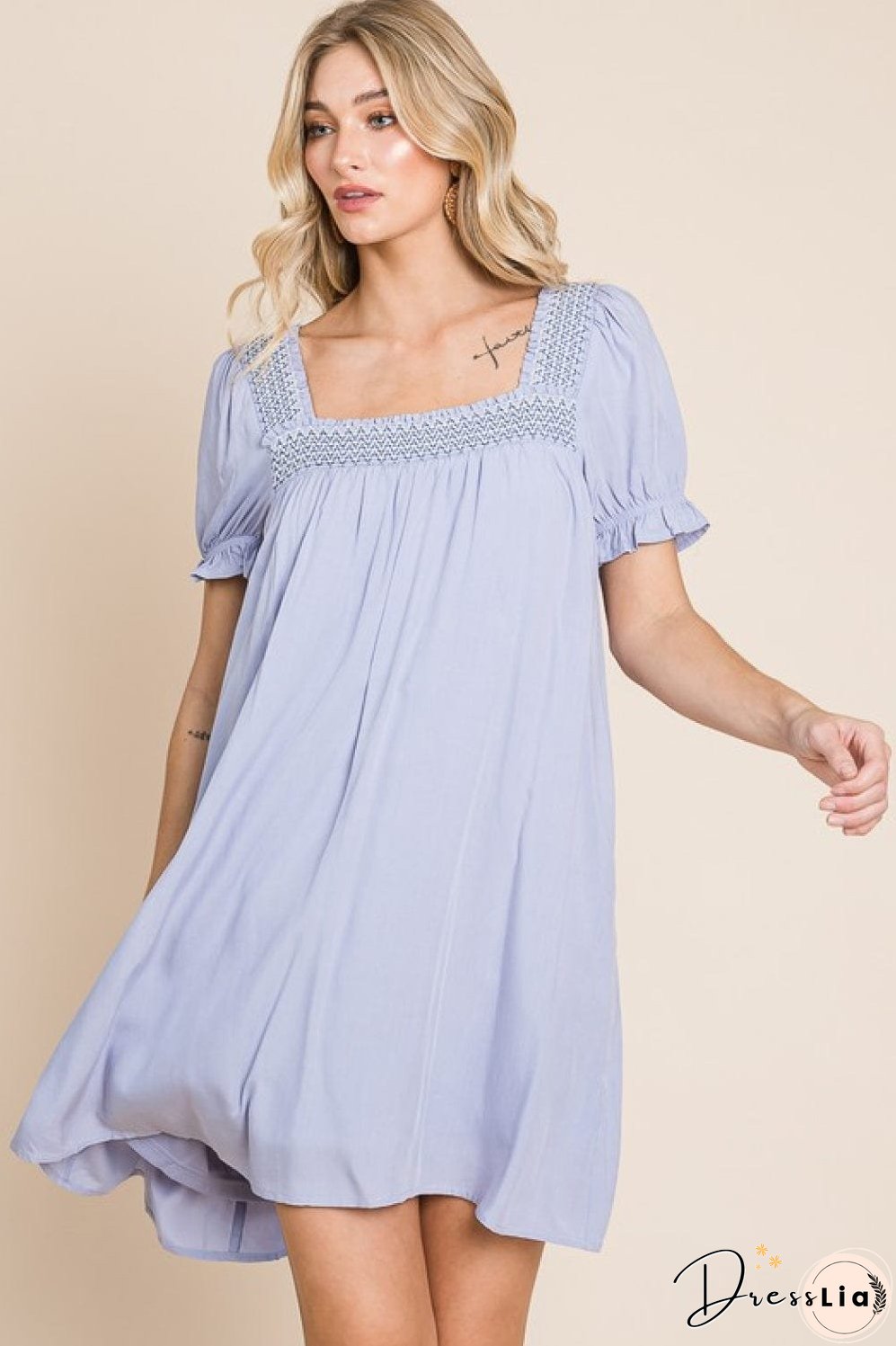 HEYSON Full Size Scenic Overlook Puff Sleeve Embroidered Mini Dress