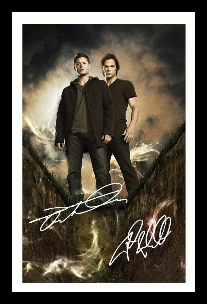 Jensen Ackles & Jared Padalecki - Supernatural Signed & Framed Photo Poster painting