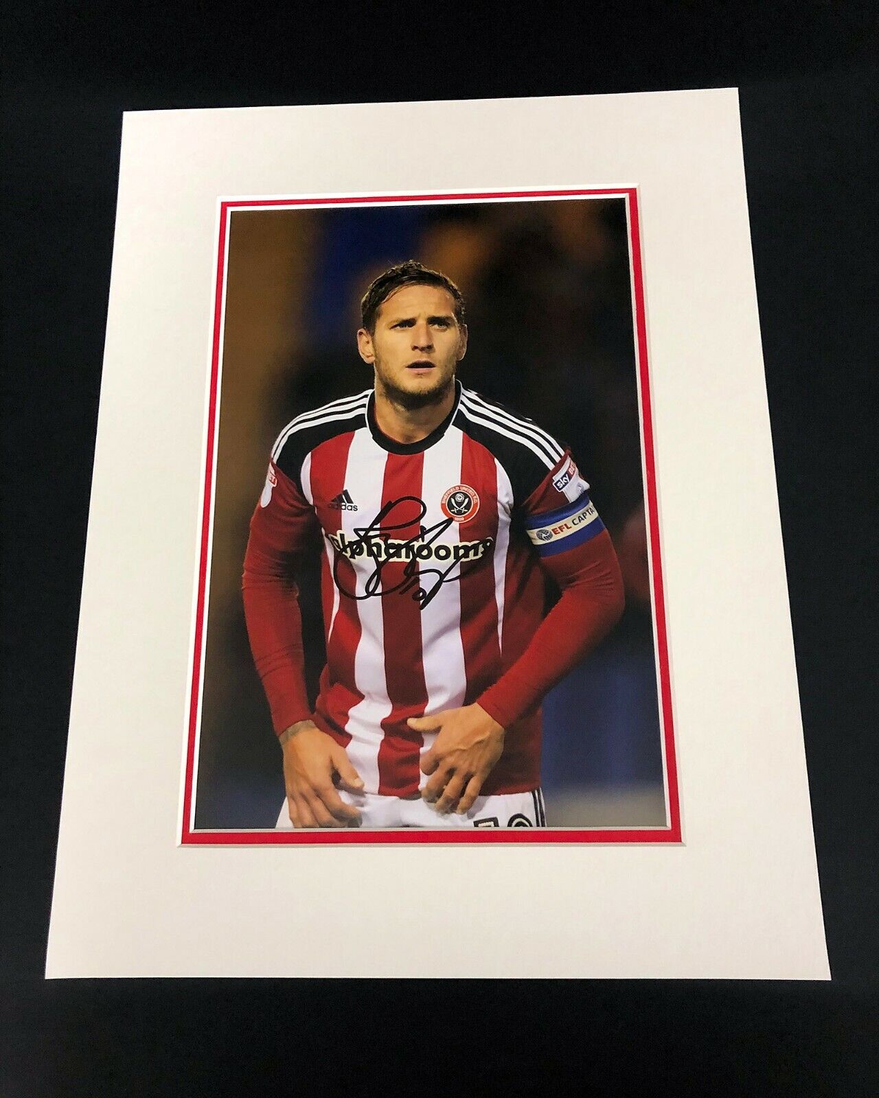 Billy Sharp in Sheffield United FC Shirt SIGNED Photo Poster painting Display Mounted AFTAL COA