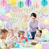 Birthday Decorations, Happy Birthday Banner with Birthday Balloons, Honeycomb Balls, Hanging Swirls, Circle Dots Garland, Happy Birthday Party Decorations for Women Men Boys Girls (Pastel)