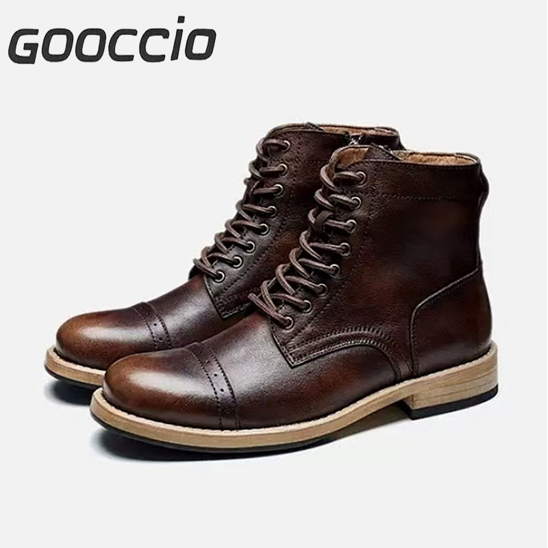 DT201 Retro-Style Cowhide Martin Boots For Men GOOCCIO   