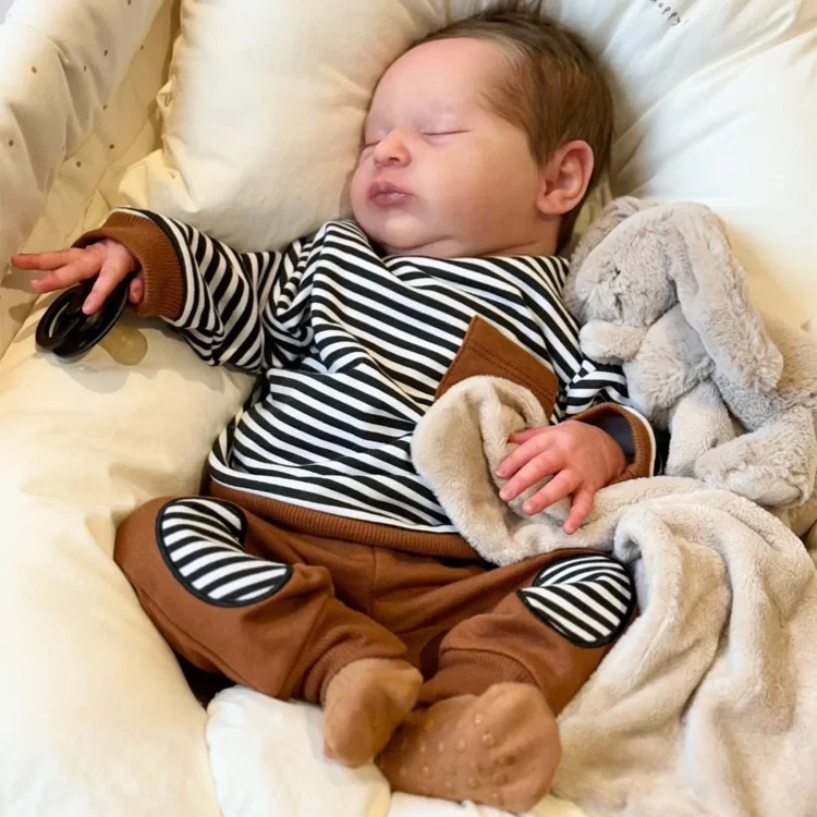  [New] 20" Lifelike Reborn Girl Baby Brown Hair Doll Bresin with Heartbeat💖 & Sound🔊 - Reborndollsshop®-Reborndollsshop®