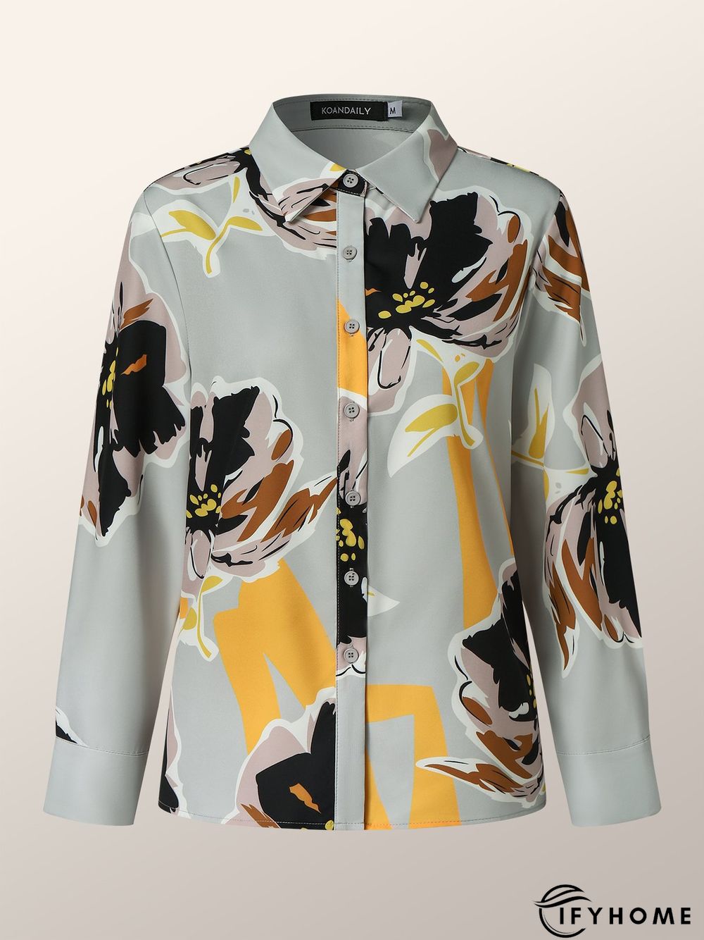 Elegant Floral Shirt Collar Long Sleeve Blouse | IFYHOME
