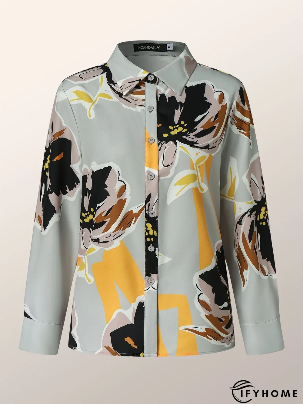 Elegant Floral Shirt Collar Long Sleeve Blouse | IFYHOME