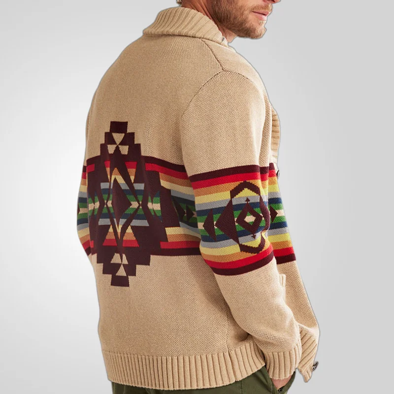 Nigikala Men's Autumn And Winter New Striped Braided Sweater Collar Plus Thick Coat SY0202