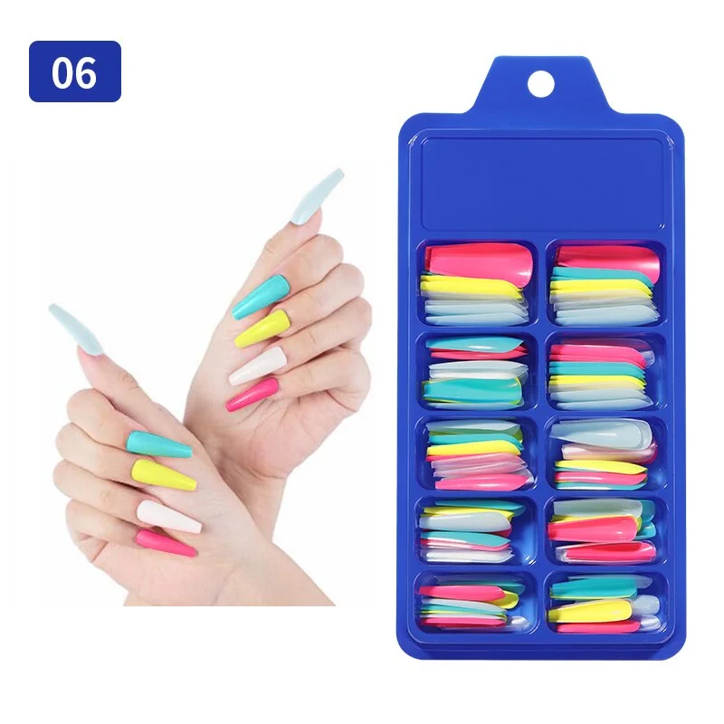 100Pcs Black White False Nail Tips Full Cover Acrylic Almond Coffin Candy Colorful Fake Nails Tip Manicure Extension Nail Tool-Nail Inspo