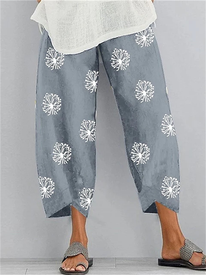 Women's Basic Essential Casual / Sporty Chinos Slacks Pocket Print Ankle-Length Pants Daily Weekend Inelastic Graphic Prints Dandelion Comfort Mid Waist Loose Gray Green Green Black Blue Gray S M L