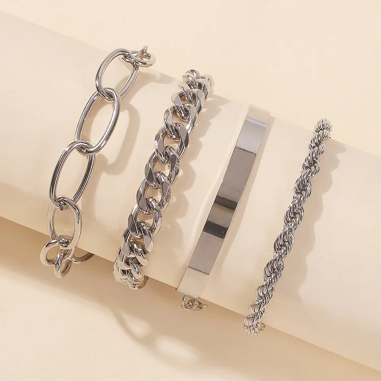 VChics Four-piece Fashion Simple Thick Chain Bracelet