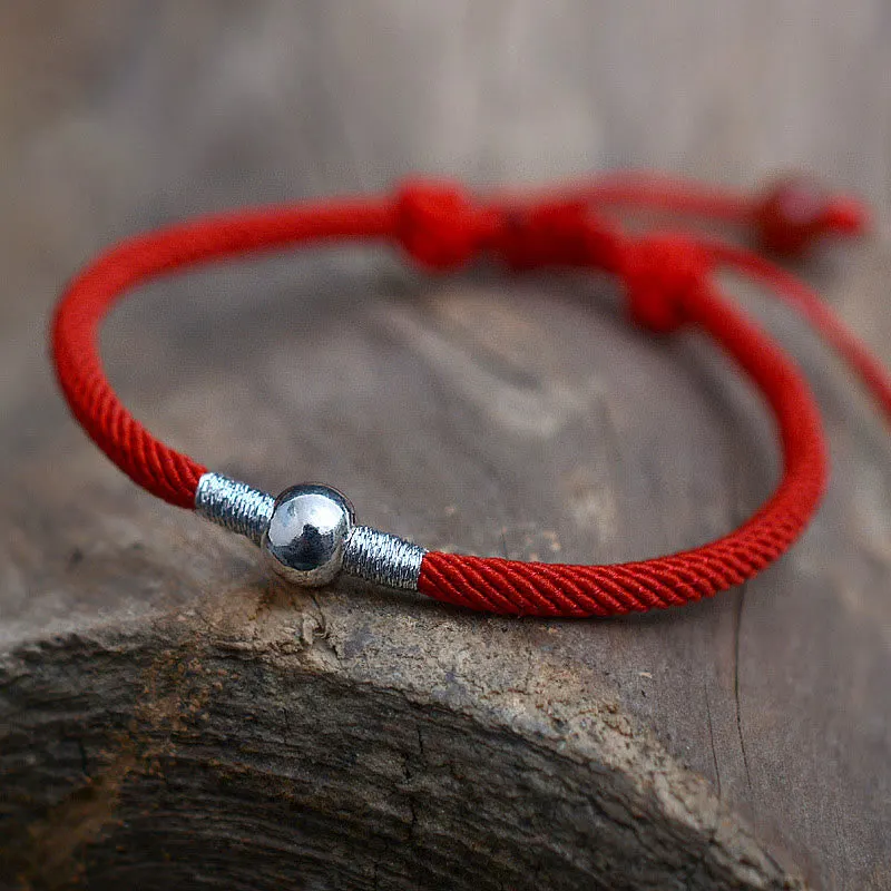 925 Sterling Silver Lucky Bead Protection Red String Bracelet