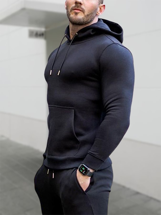 🔥Sale🔥 Men's Black Casual Long Sleeve Drawstring Hoodie