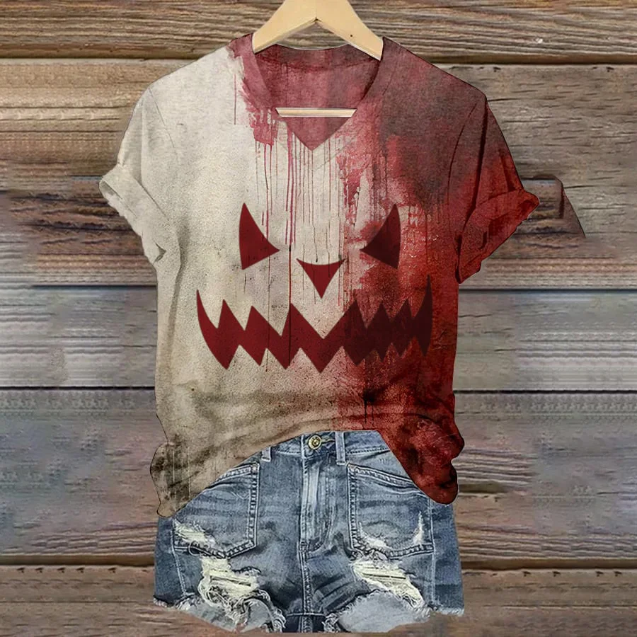 WomenS Halloween Blood Print Casual T-Shirt