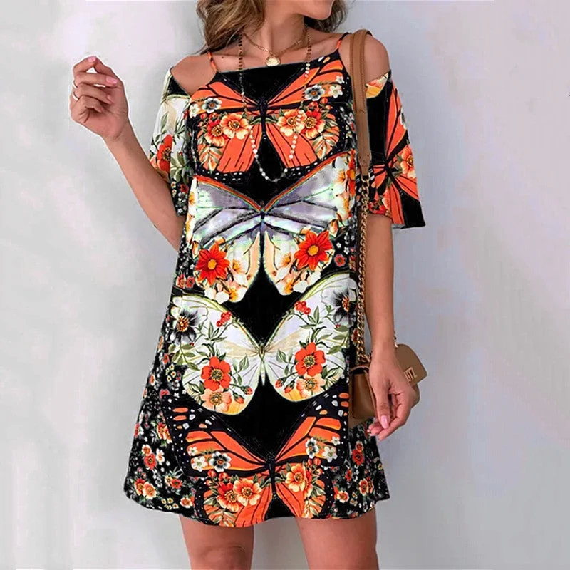 Woman Butterfly Print Summer Dress