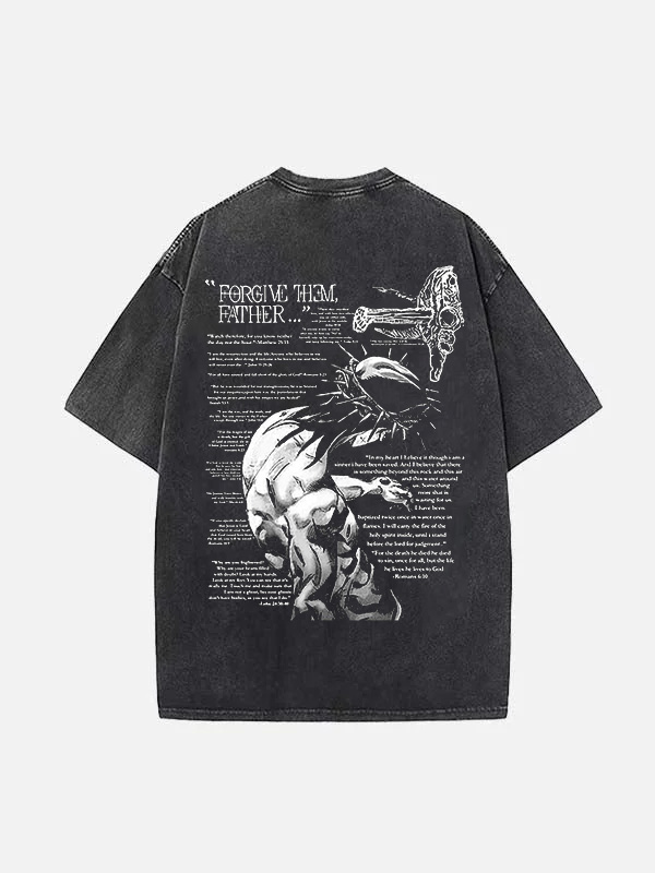 "Forgive Them, Father..." Print Short Sleeve Washed T-Shirt