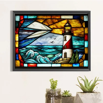 Diamond Painting - Full Round - Stained Glass Lighthouse(40*30cm)-966965.03