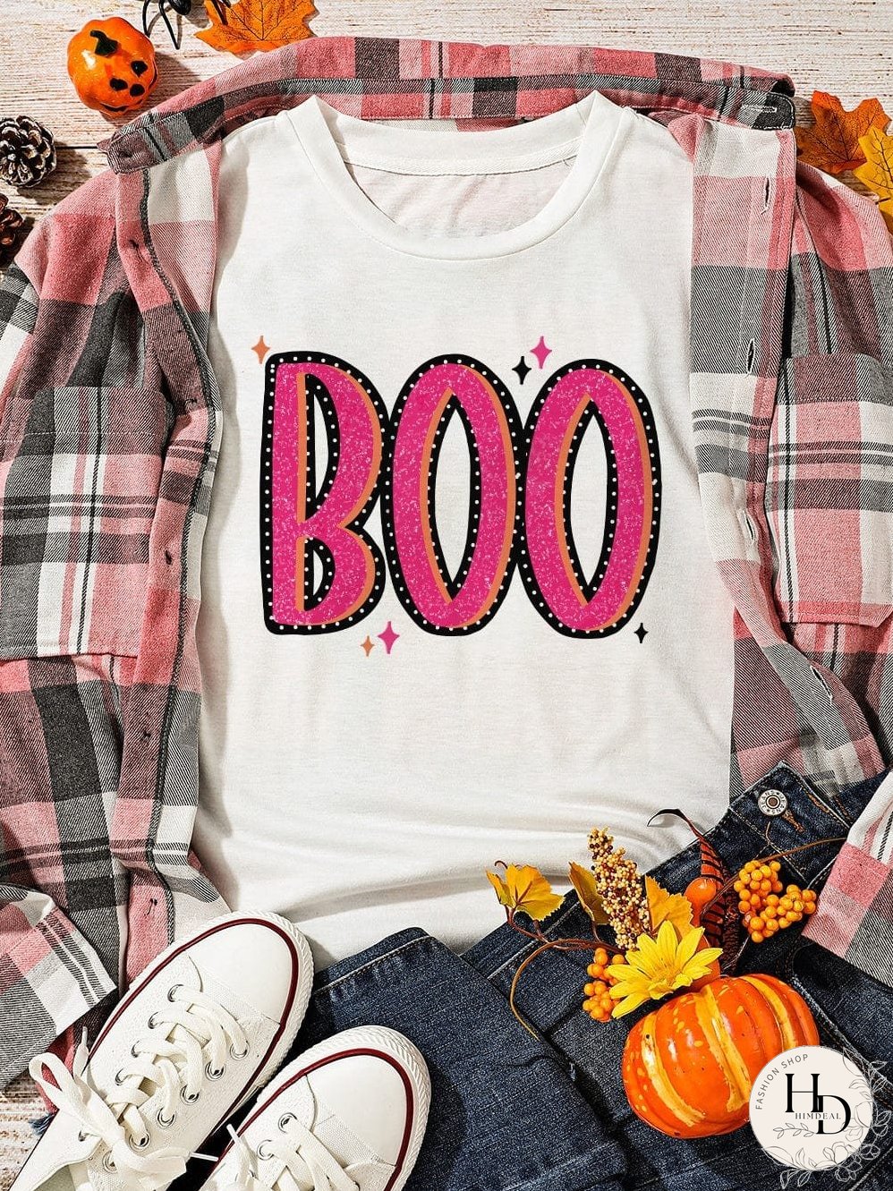BOO Letter Graphic Tee - White Shift Silhouette