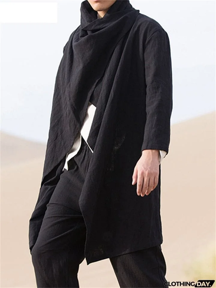 Cool Irregular Cotton Linen Long Cloak For Men