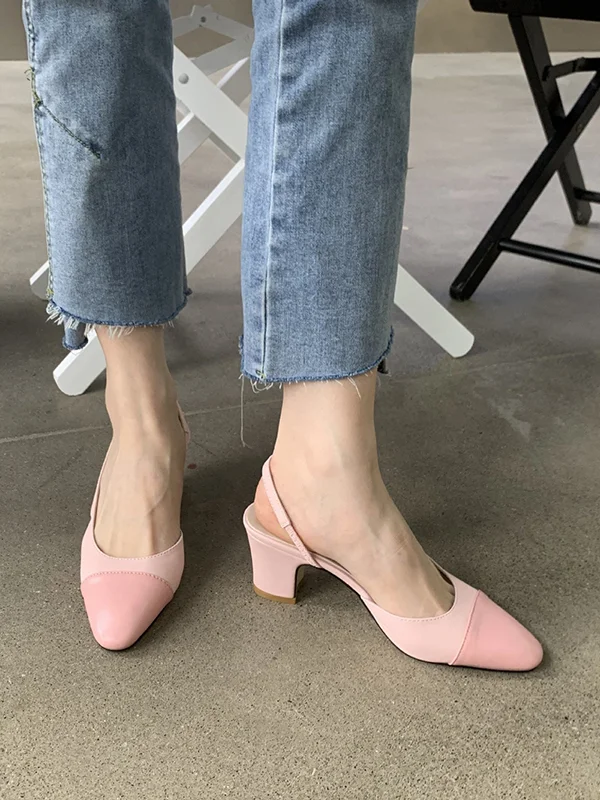 Round Cut Pointed-Toe Contrast Color Sling Shoes