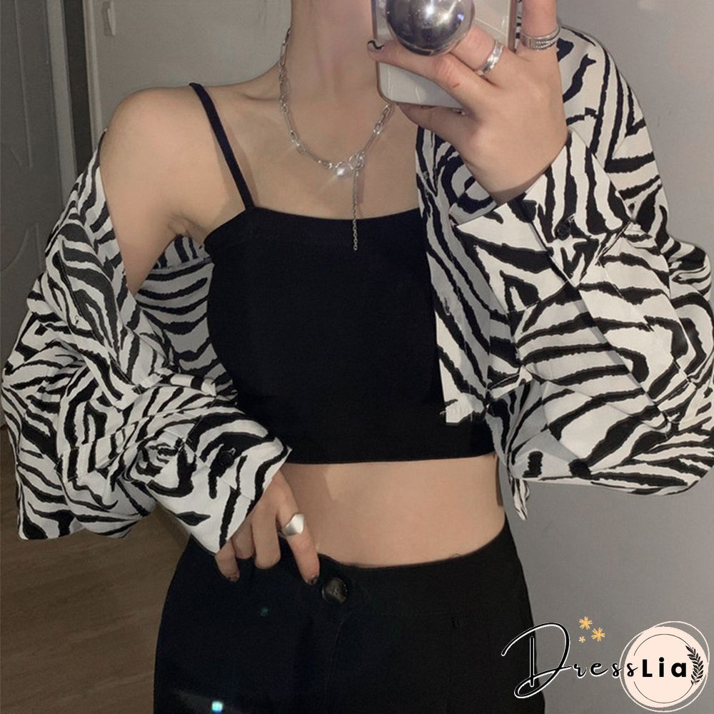 Striped Streetwear Korean Fashion Cropped Jackets Autumn Long Sleeve Turn Down Collar Bomber Jacket Womens Outwear