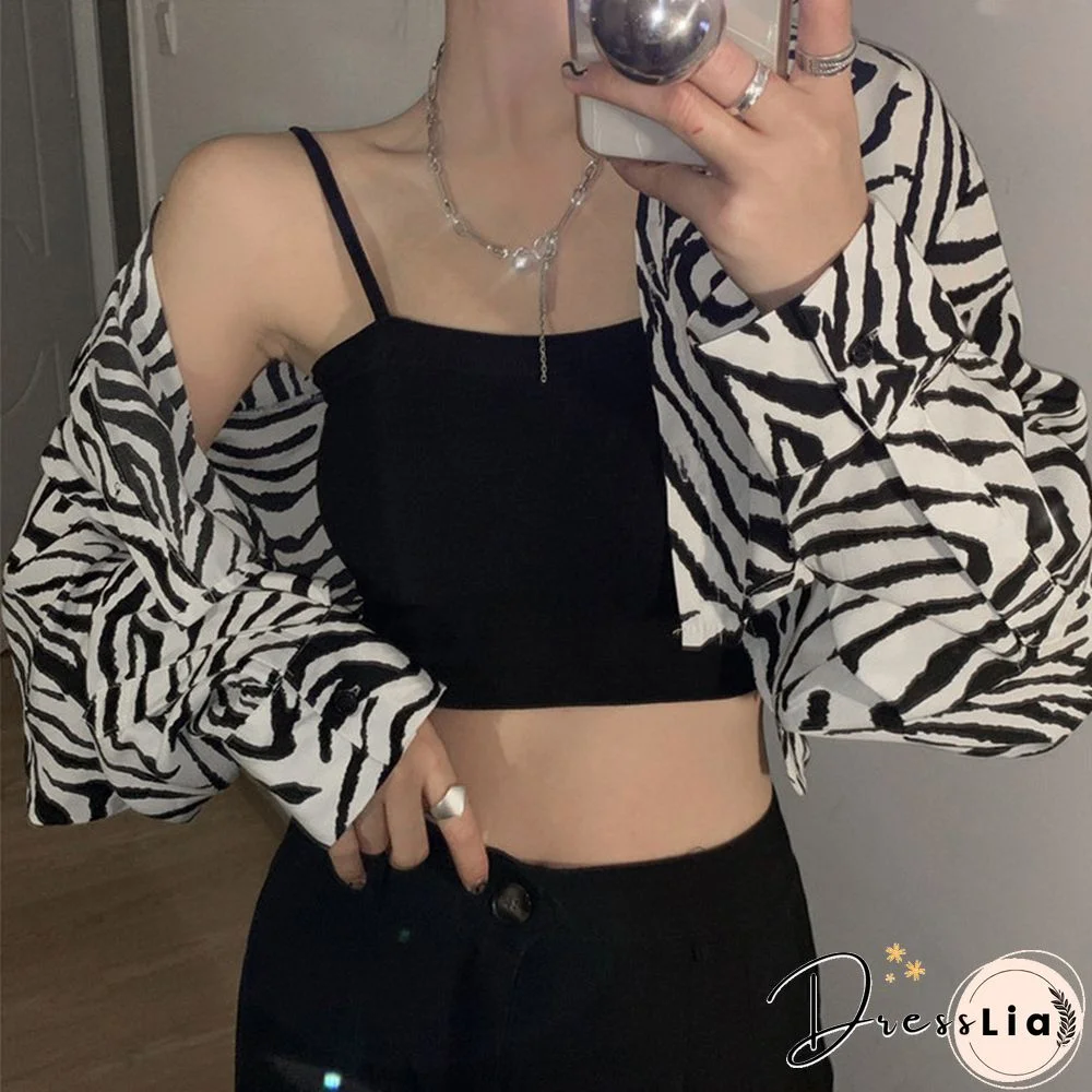 Striped Streetwear Korean Fashion Cropped Jackets Autumn Long Sleeve Turn Down Collar Bomber Jacket Womens Outwear