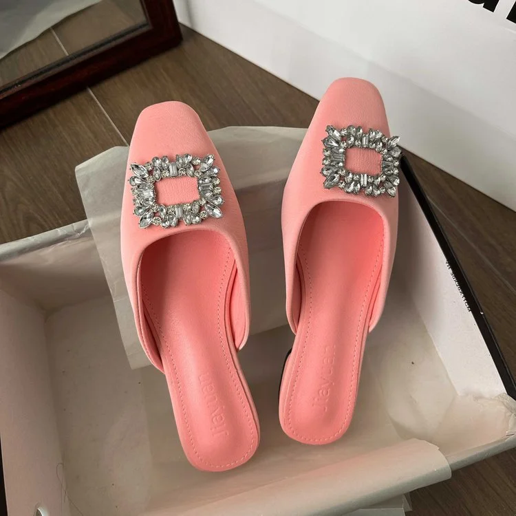 Wongn Wongn Half Drag Female 2024 Summer New Fashion Rhinestone Square Buckle Flat Bottom Cool Drag Flat With Slippers Women's Shoes Tide