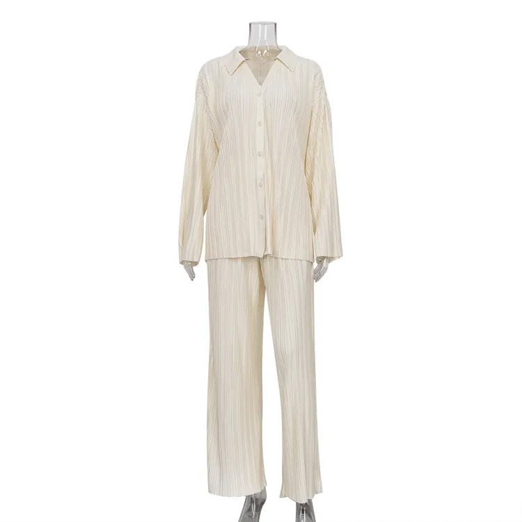 Churchf Churchf New Solid Color Straight Pants Casual Two Sets Of Foreign Women's Pleated Shirt Trousers Suit