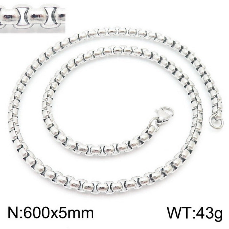 Fashion Classics Square Pearl Chain Men’s And Women’s Titanium Steel Necklace