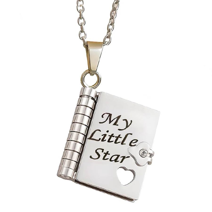 MY Little Star Book Necklace for Son Daughter Gifts From Dad Mom 18k Gold Plated Stainless Steel Birthday Gift with 6 Pages Love - 36