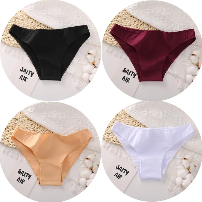 4PCS/Set Women Cotton Panties Sexy Low Waist Female Underpants Solid Elasticity Comfortable Underwear Women Panty Lingerie M-XXL