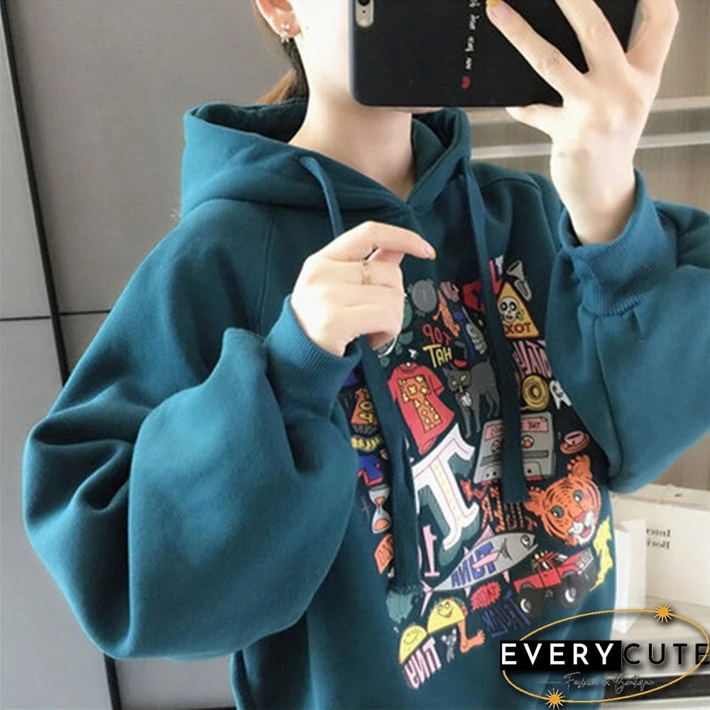 Fashion Women Hoodie Sweatshirt Korean Style Loose Veste Woman Streetwear Cartoon Print Jacket Hoody Coats Hoodies Femmes