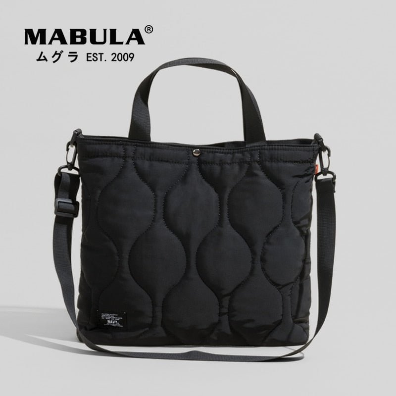 MABULA  Simple Quilted Women Hobo Tote Handbags Soft Cotton Padded Crossbody Bag Large Capacity Winter Pillow Work Purses