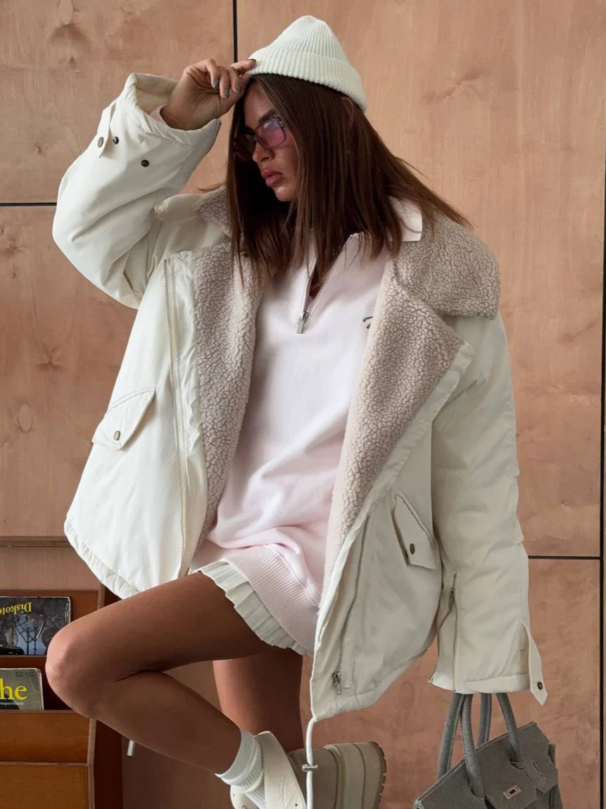 Athvotar Athvotar Lamb Velvet Collar Jacket Loose Warm Work Clothes Baseball Uniform Autumn And Winter Sports A Hundred Cloth Women