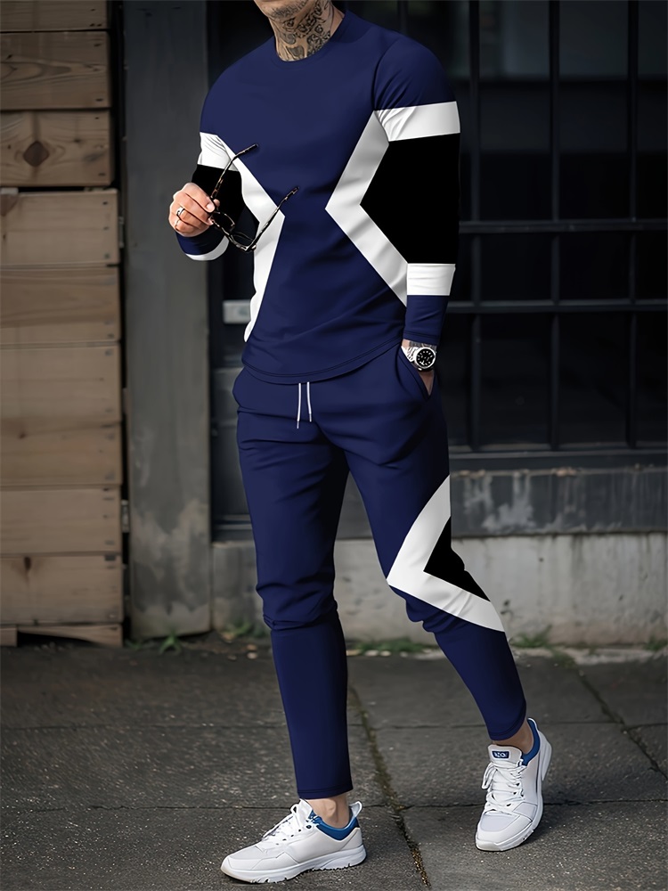 Geswet 2025 New Spring And Autumn Men's Long Sleeve T-shirt And Long Pants Set Daily Street Men's Fashion Long Sleeve T-shirt