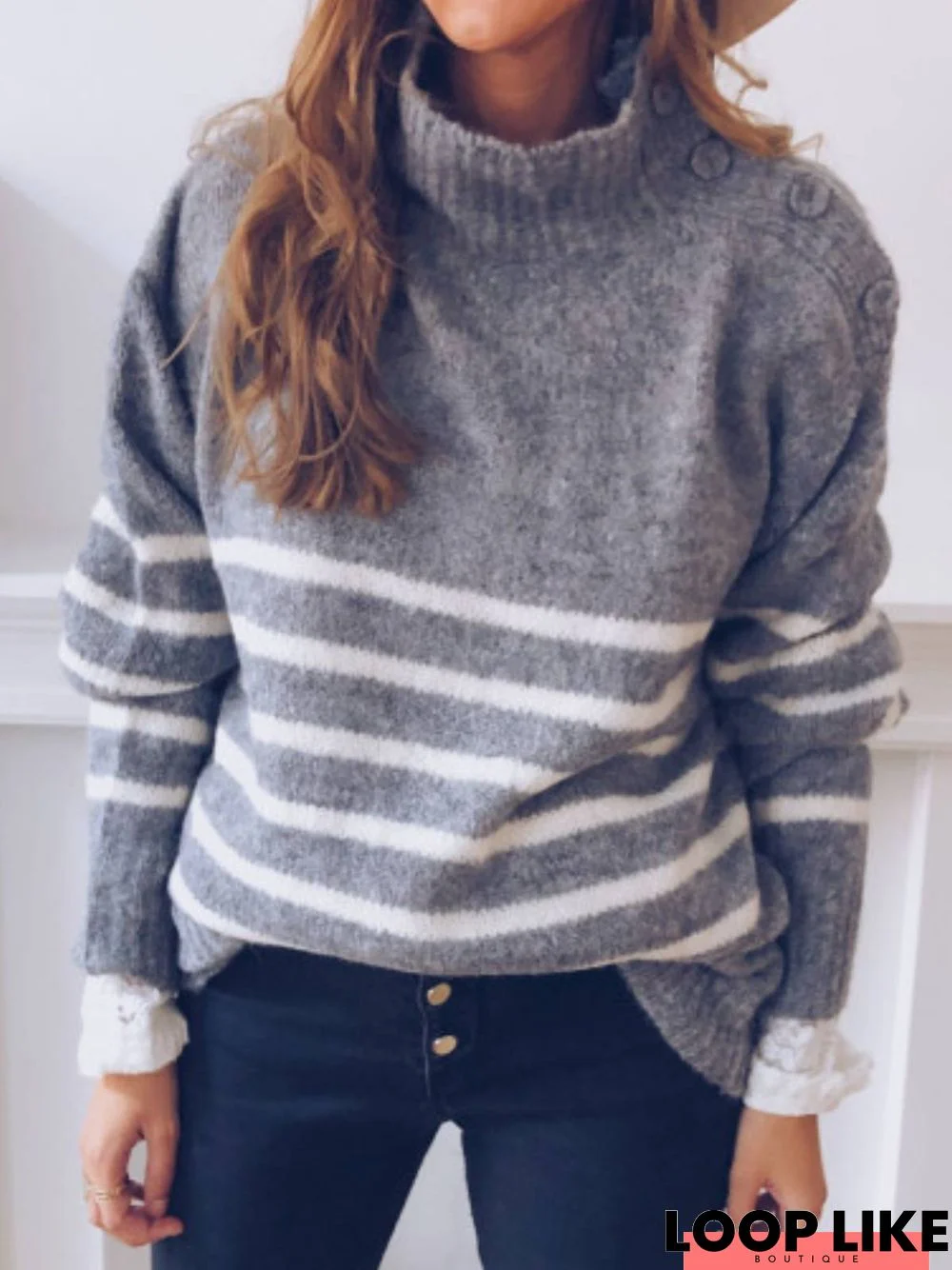 Cotton-Blend Turtleneck Casual Sweater