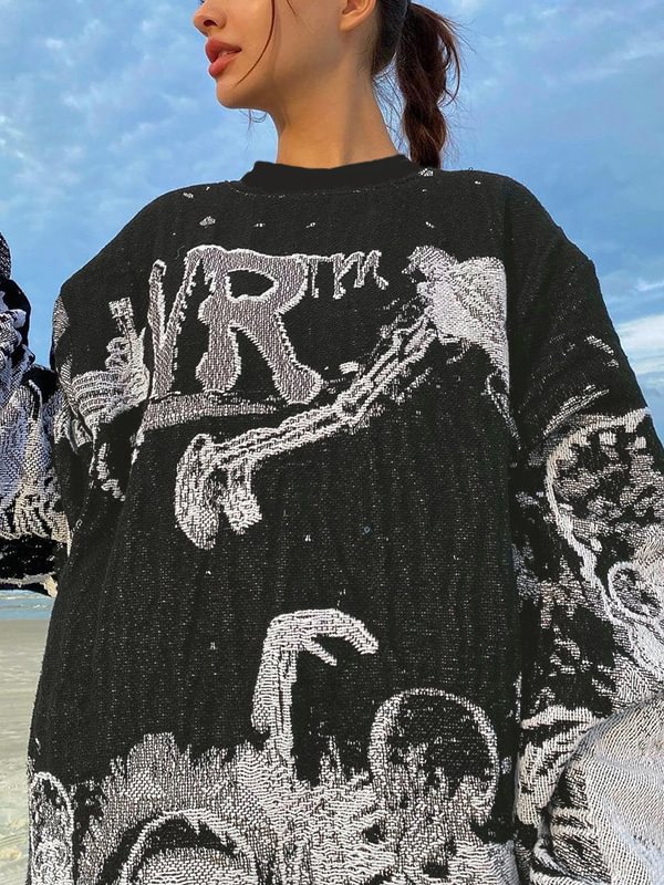 Y2K Abstract Digital Print Pullover Sweatshirt-luchamp:luchamp