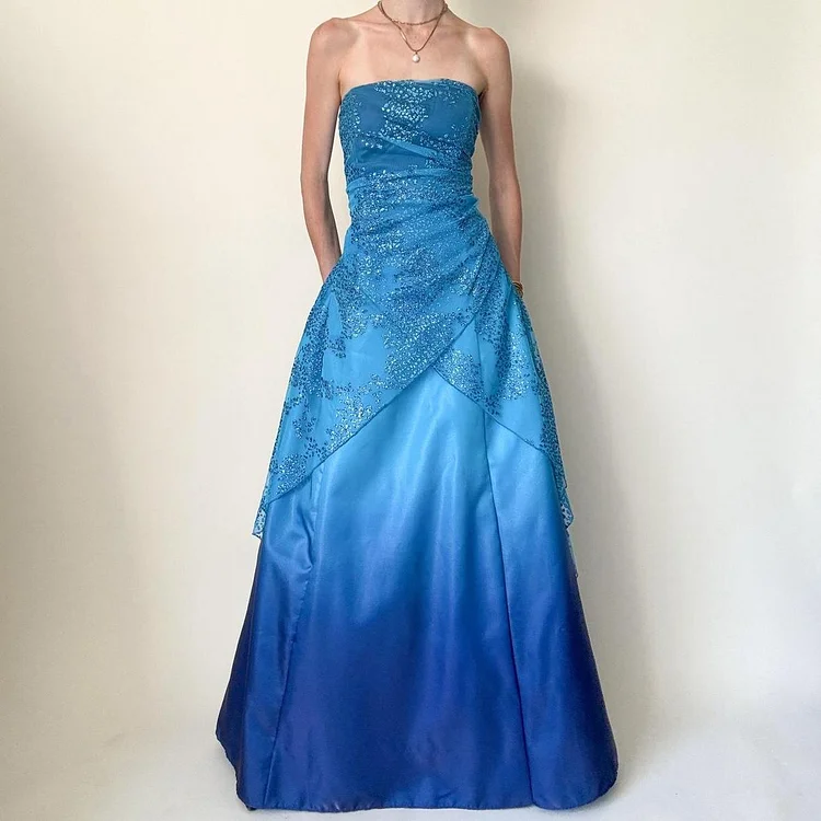 Blue Shiny Fairy Dress Long Chiffon Prom Dress