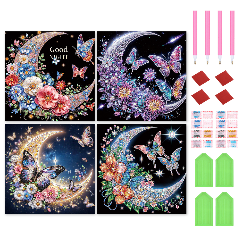 4pcs Crescent Moon Butterfly 30*30cm(canvas) special shaped drill diamond painting