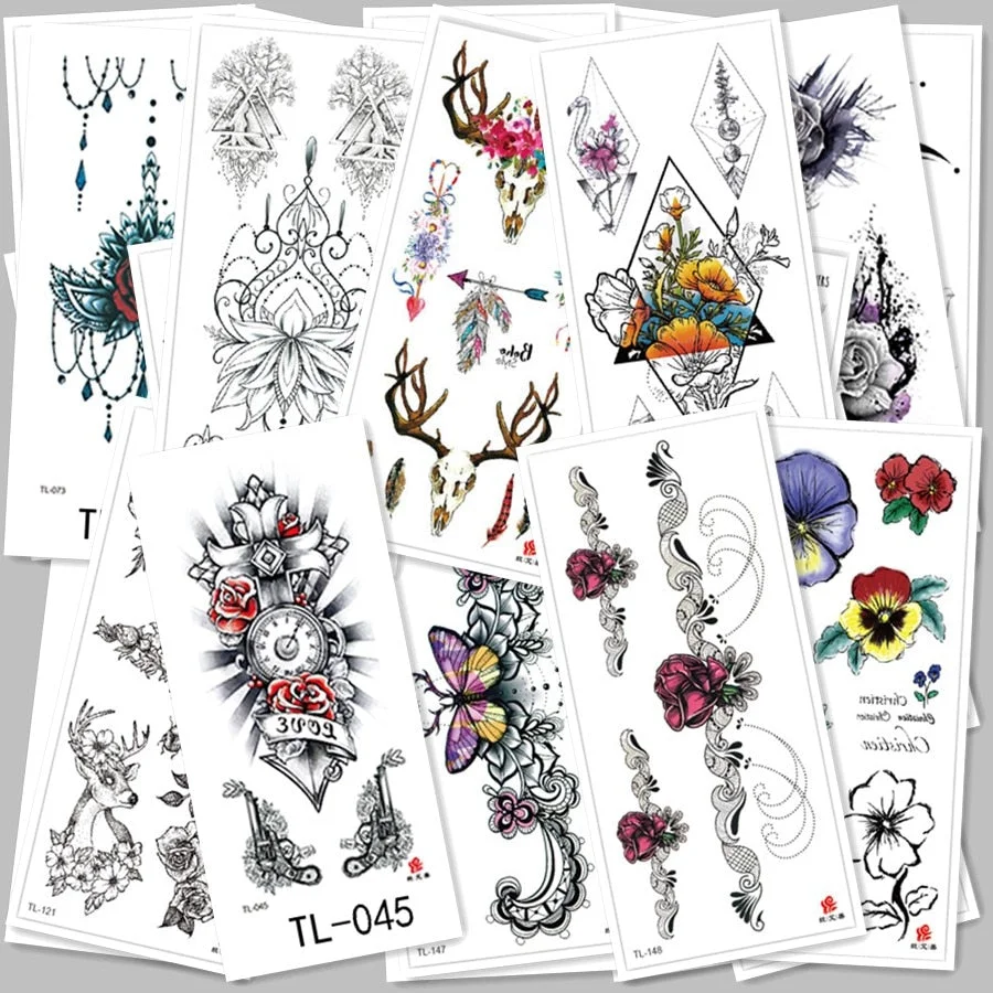 Flower arm waterproof tattoo stickers half arm painted animal durable waterproof European and American temporary tattoo stickers