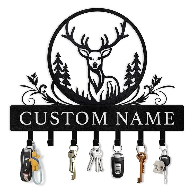 Personalized Polar Bear Key Holder on Wall, Custom Name Key Hanger Wall Mount with Eagle Pattern, Metal Key Holder Hooks Organizer Rack, Key Hanger for Wall Art Decor Living Room