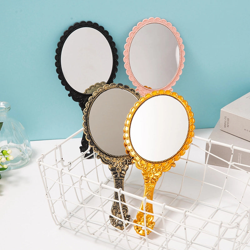 Creative Retro Palace Style Makeup Mirror Handle Mirror Plastic Mirror Pattern Makeup Mirror Portable Lace Handheld Mirror Antique Mirror